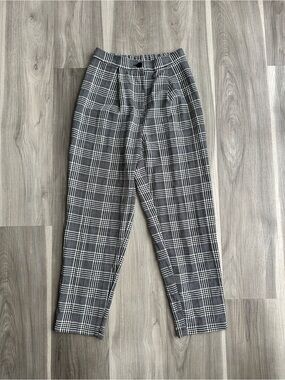 Gray elastic waist Plaid Pants - Classic Check Trousers